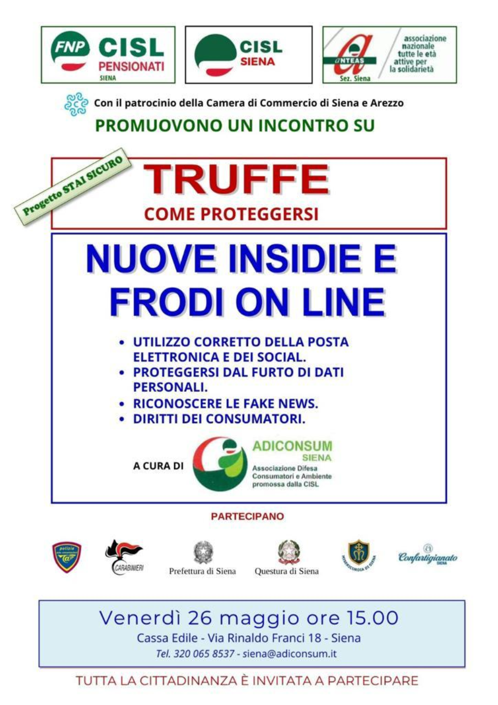 FNP Siena iniziativa sulle truffe on line FNP CISL Toscana